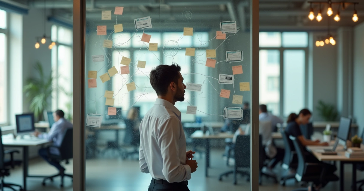 Liderança observando mapa visual de relações da equipe