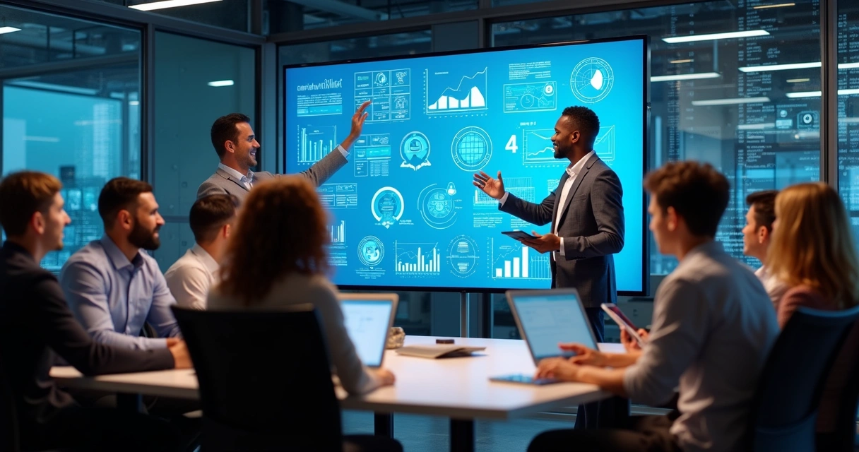 Equipe de marketing com tecnologia e análise de dados 