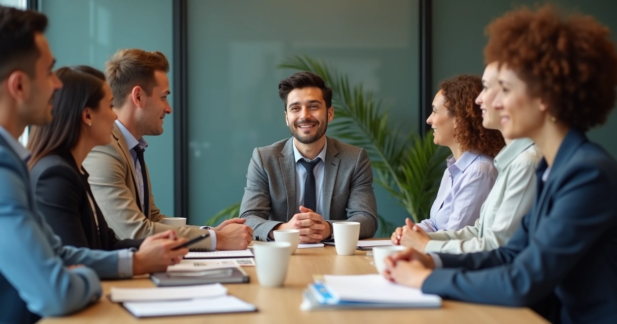 Reunião de equipe com líder atento às emoções dos participantes 