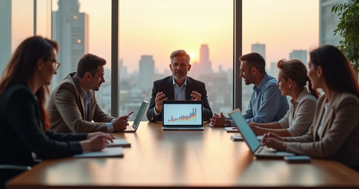 Líder em reunião com equipe demonstrando escuta ativa e calma 