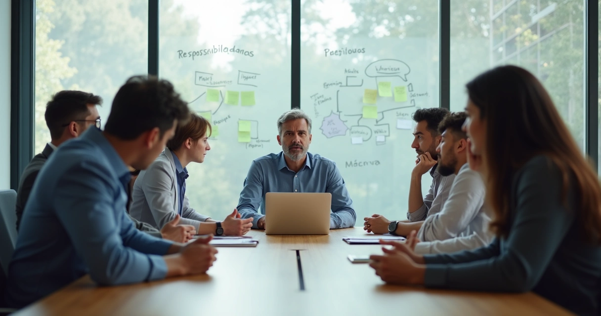 Líder em reunião com equipe demonstrando maturidade emocional no ambiente corporativo 