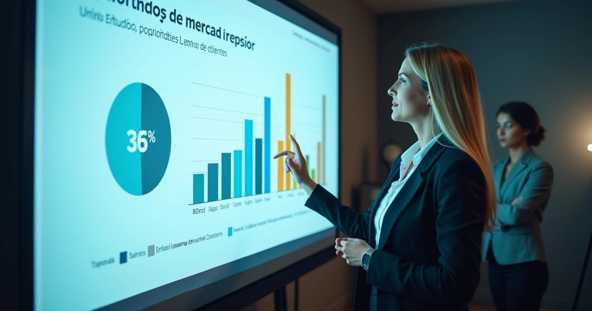 Diretora apresentando slides sobre liderança em inbound a uma equipe 