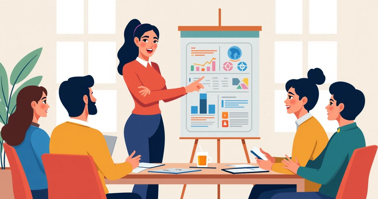 Líder mulher guiando equipe em reunião de trabalho 