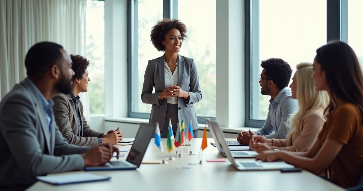 Equipe multicultural reunida em uma mesa de reunião