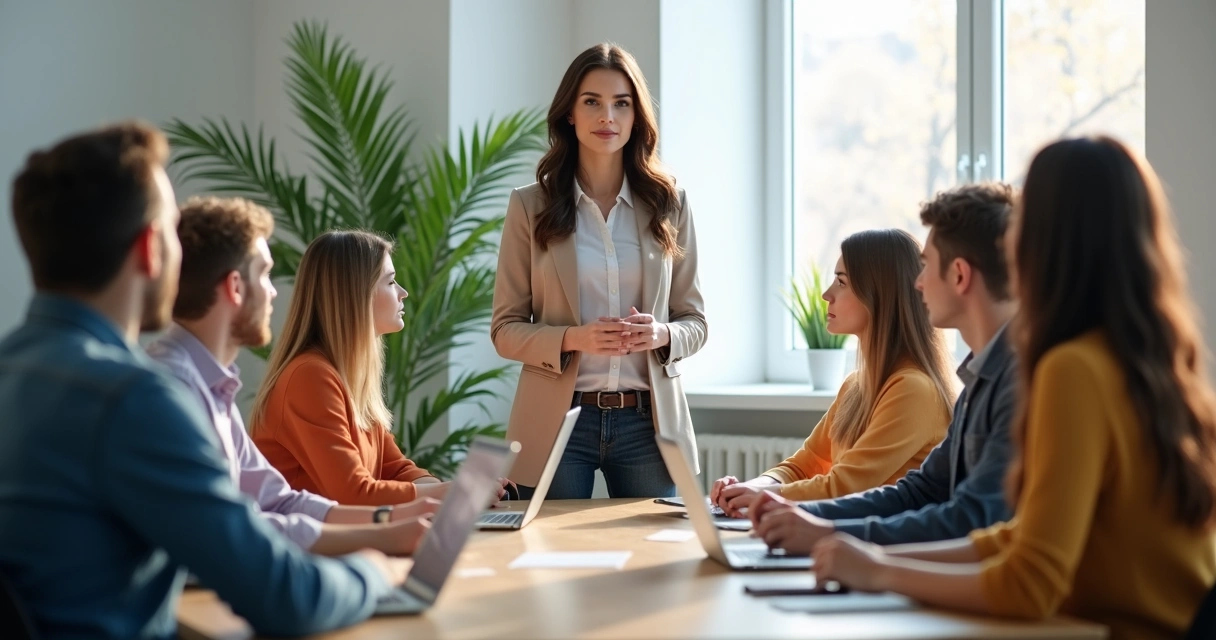 Líder de startup inspirando a equipe 