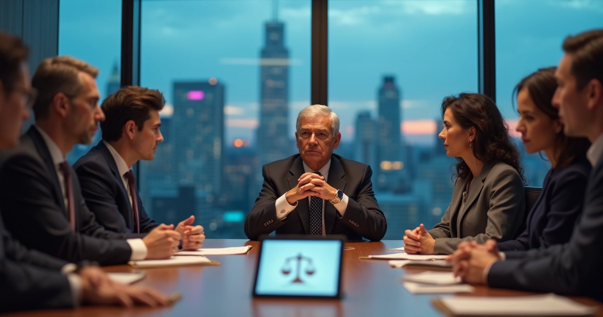 Líder em reunião corporativa refletindo diante de dilema ético 