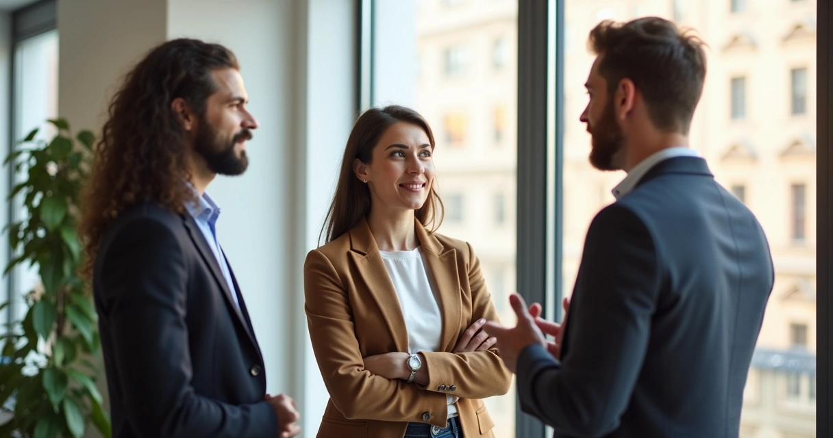 Líder escutando feedback dos membros da equipe durante reunião informal