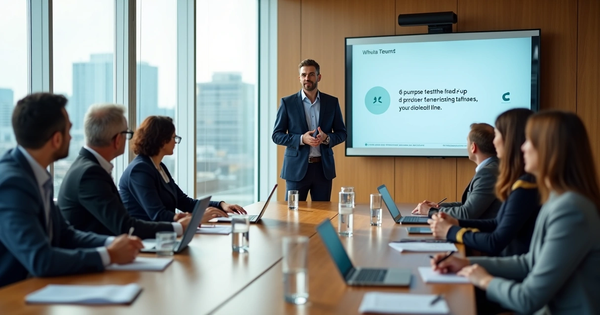 Líder apresenta propósito corporativo autêntico em reunião de equipe 