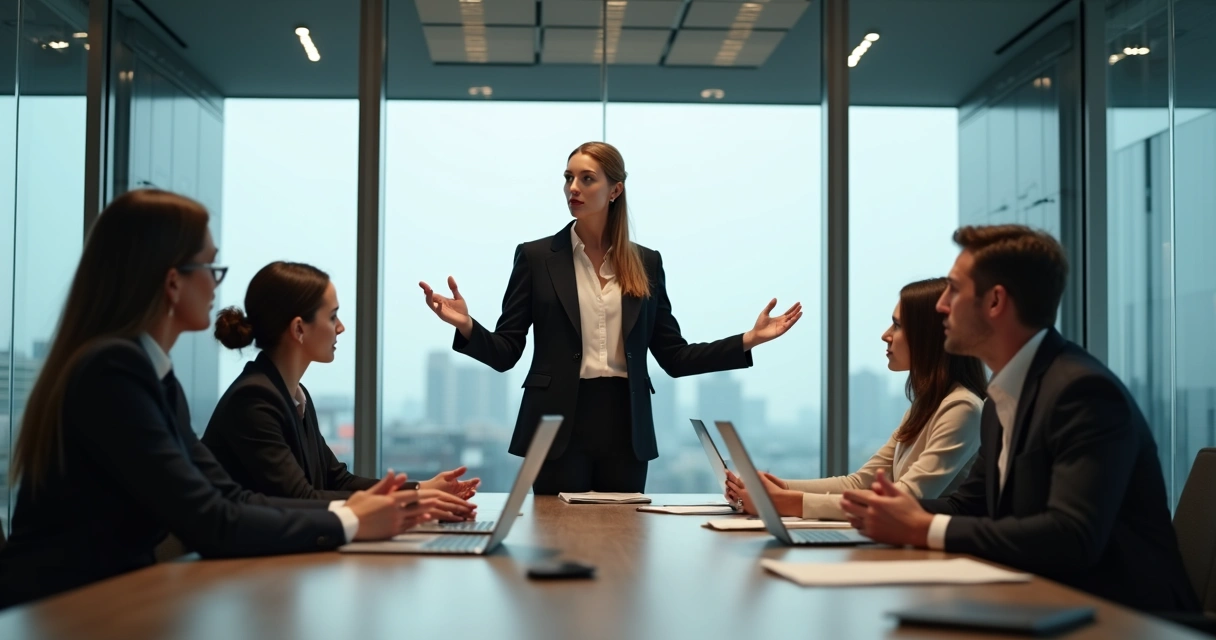 Pessoa liderando reunião de negócios com confiança 