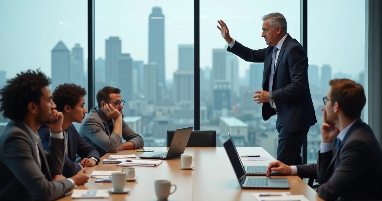 Líder reativo em reunião afetando o clima emocional da equipe 