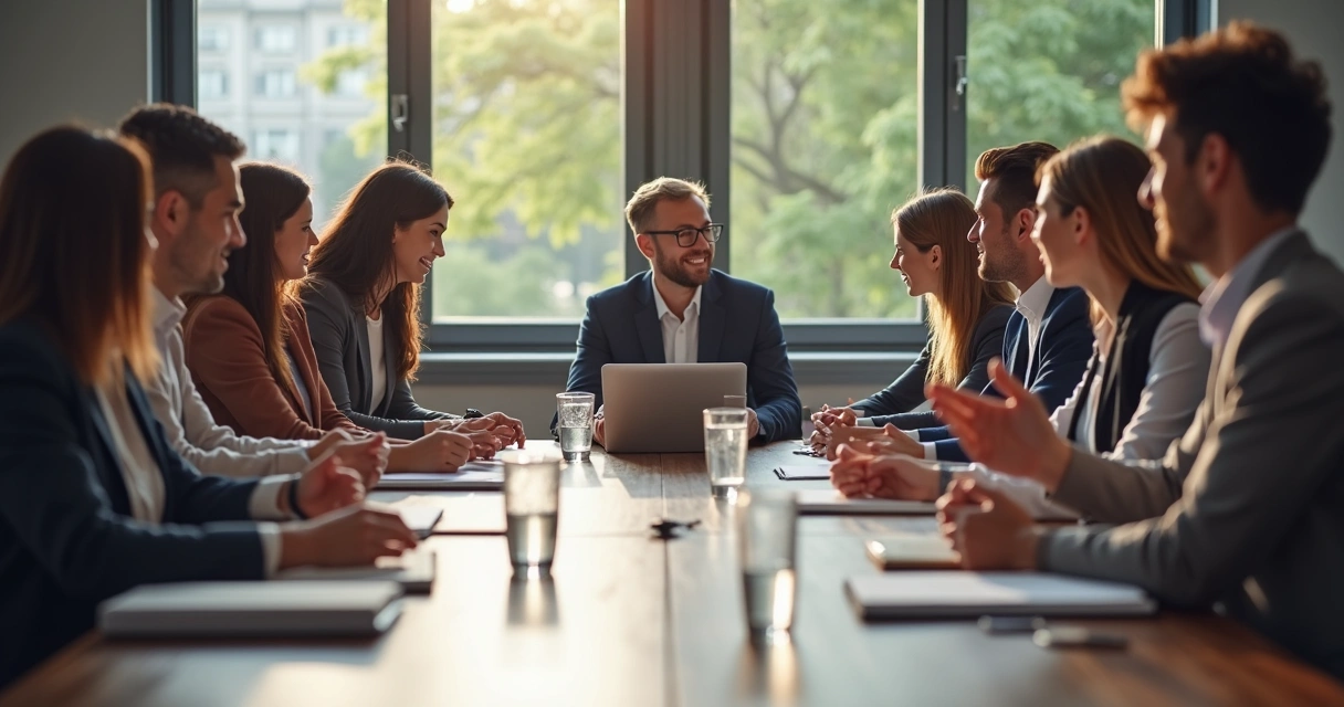 Encontro de equipe com líder ouvindo colaboradores