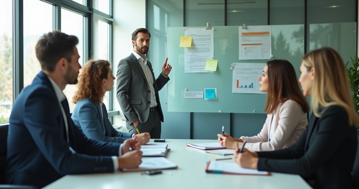 Líder em reunião de desenvolvimento com equipe 