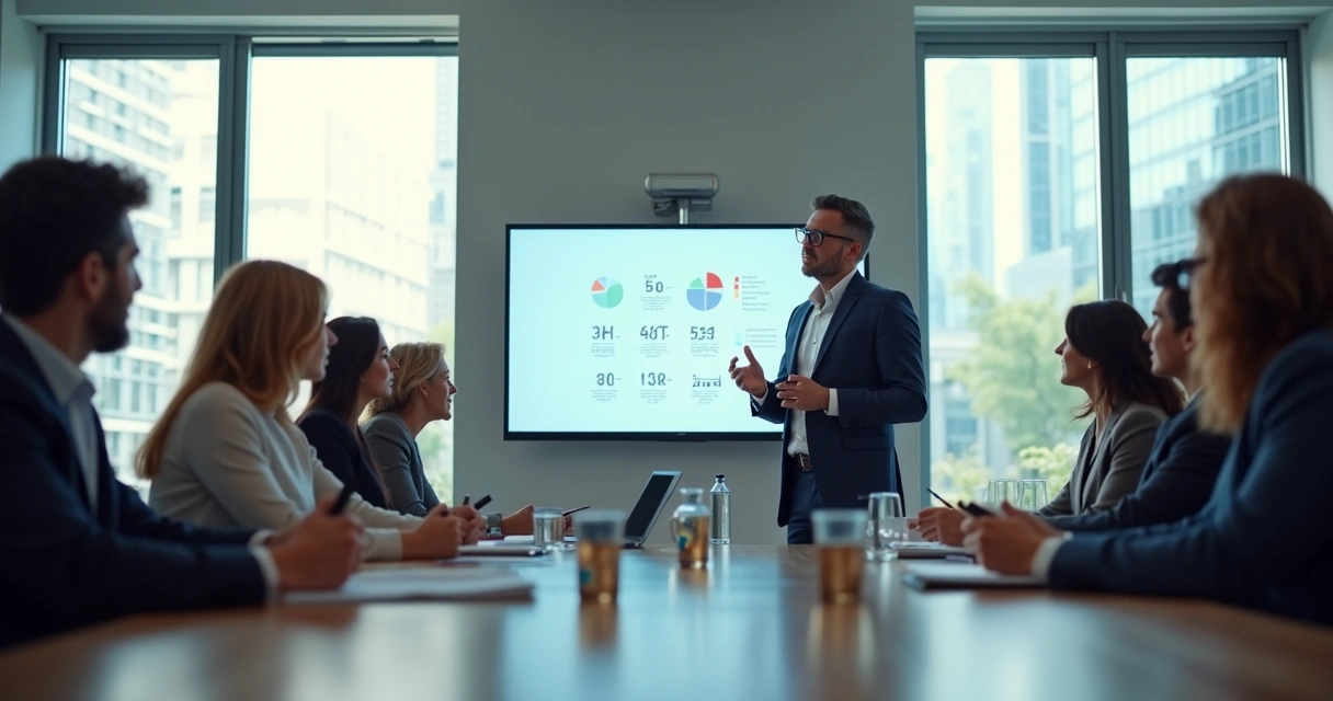 Gestor de RH liderando treinamento para colaboradores em mesa de reunião