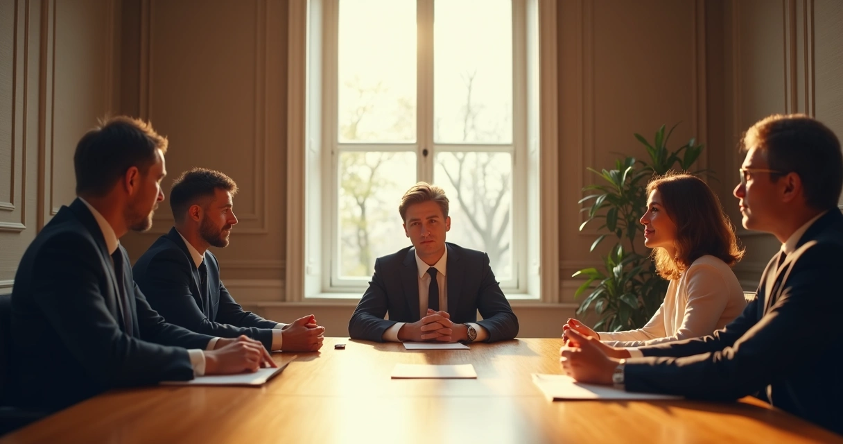 Líder em reunião usando o silêncio estrategicamente 