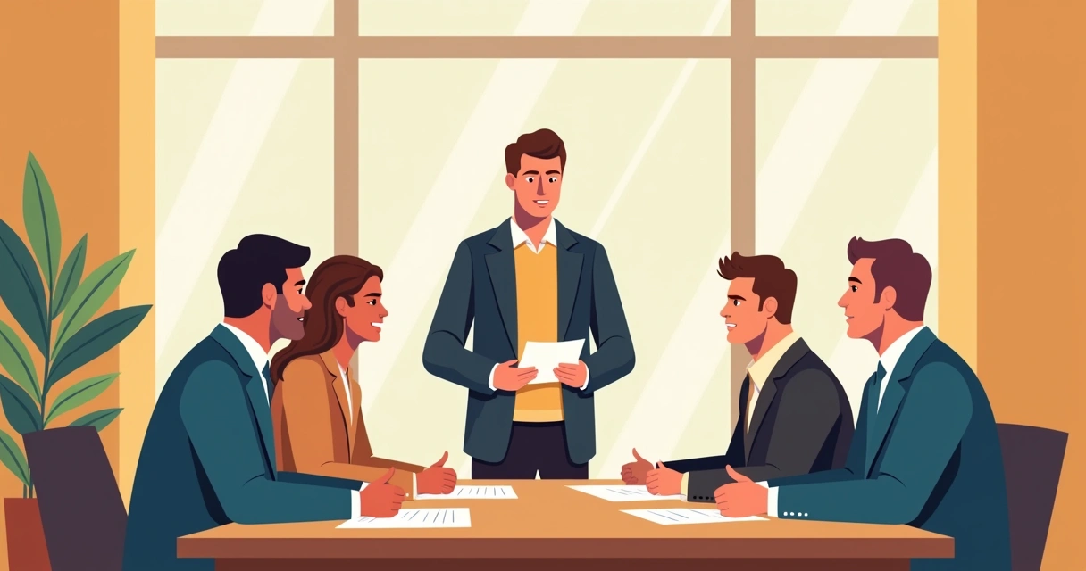 Representação de liderança sindical dialogando com trabalhadores em prédio institucional.