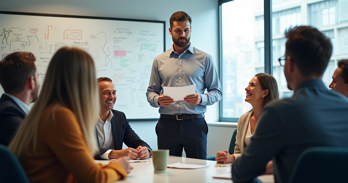 Líder adaptando abordagem enquanto conversa com dois grupos. 