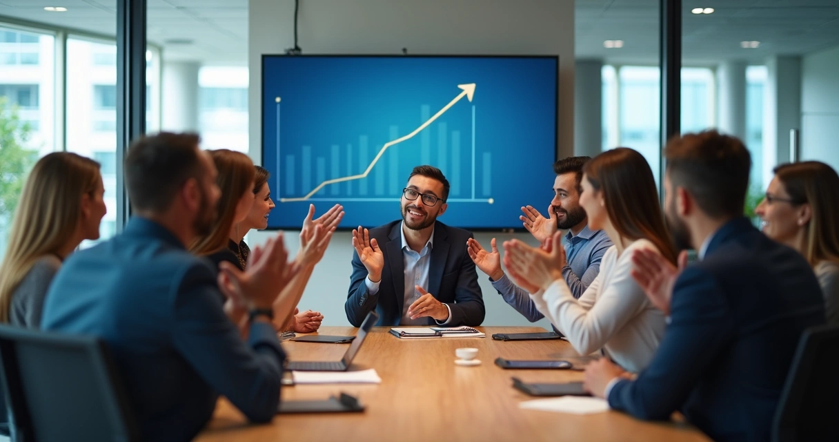 Equipe corporativa diversa comemorando resultado 