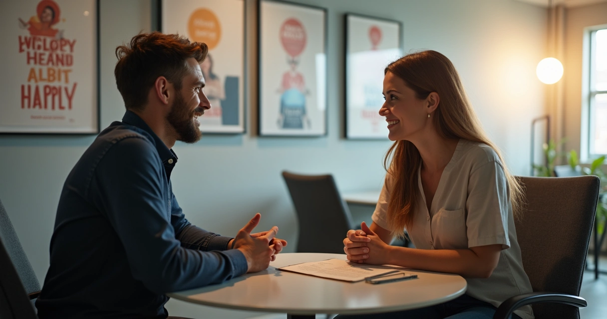 Líder ouvindo colaborador em ambiente de trabalho, demonstrando empatia 