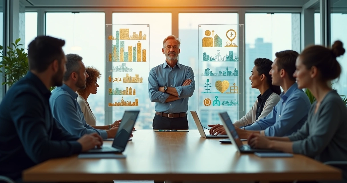 Líder avaliando valor humano de equipe conectada ao impacto social 