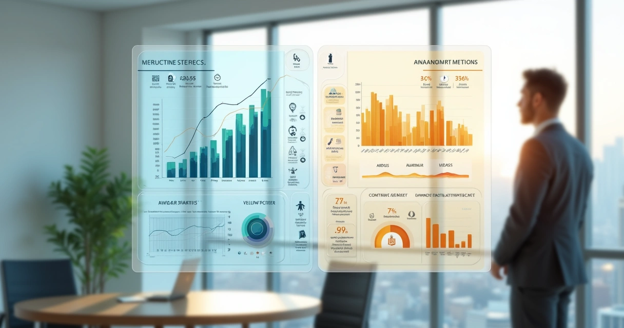 Líder observando balanço entre lucro financeiro e impacto humano em gráfico transparente 