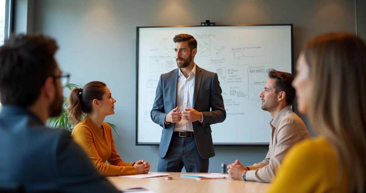 Líder se abrindo emocionalmente diante de grupo atencioso 