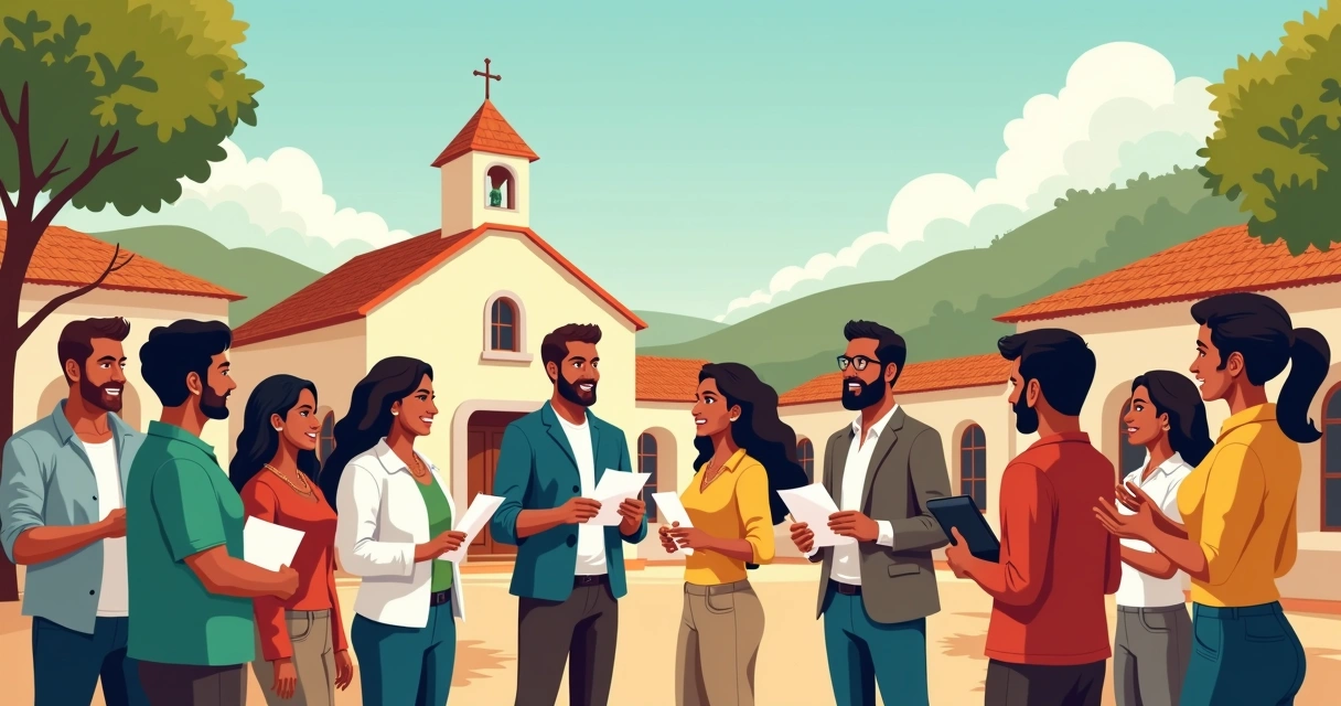 Lideranças comunitárias conversando em praça pública 