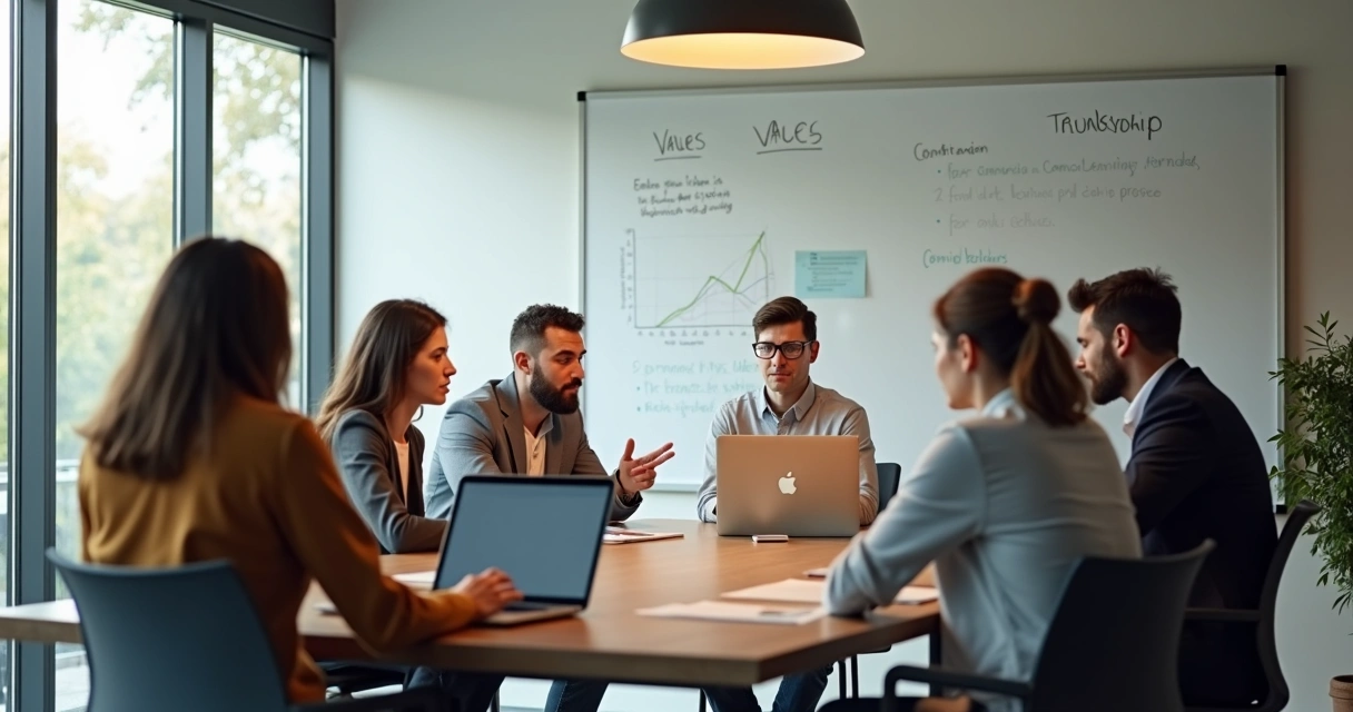 Equipo en reunión practicando liderazgo consciente 