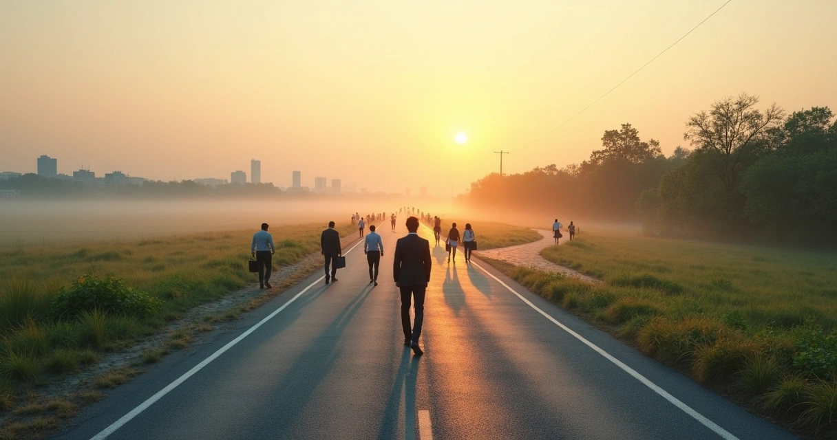 Comparación visual entre un liderazgo rígido y uno consciente con dos caminos opuestos 