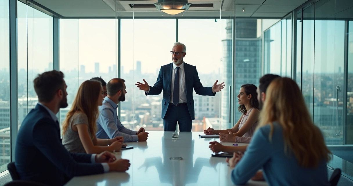 Líder de empresa guiando a su equipo con integridad 