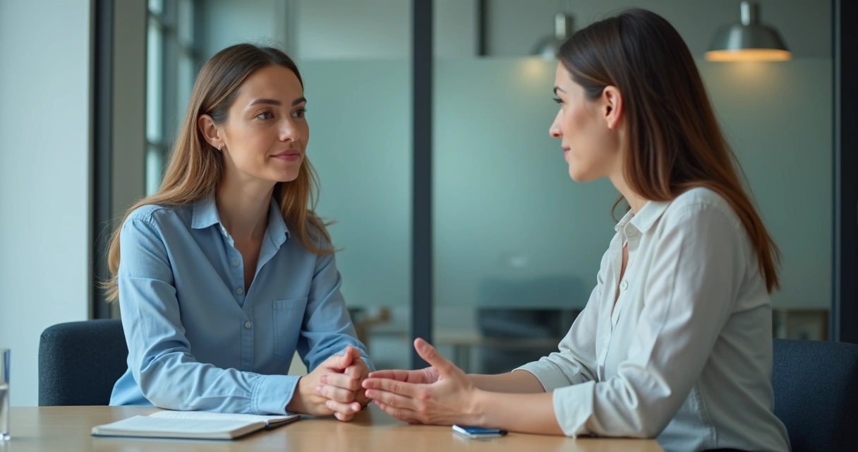 Liderazgo empático en conversación individual dentro de una oficina 