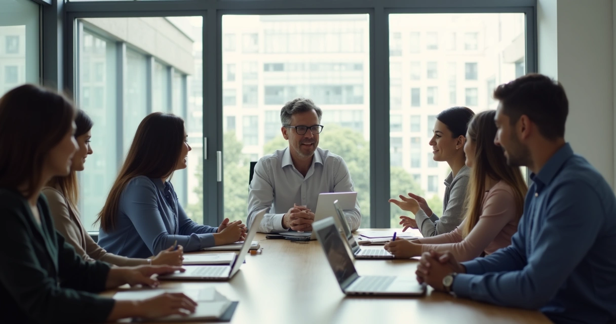 Líder escucha a equipo en reunión 