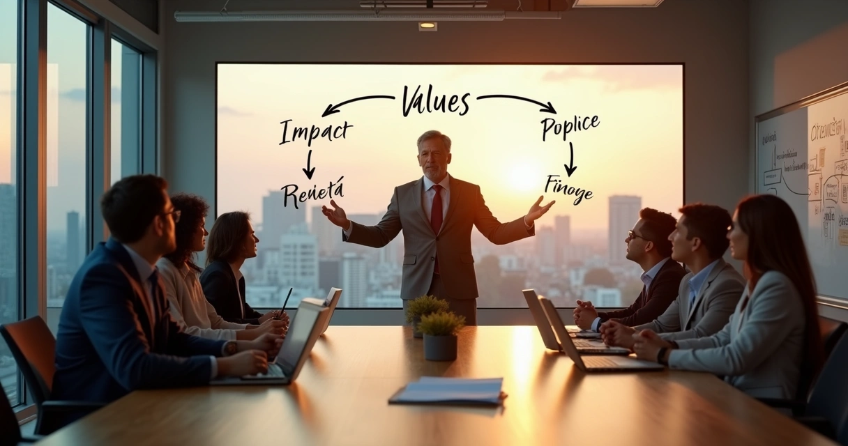 Líder tomando decisión ética en reunión de trabajo con su equipo 