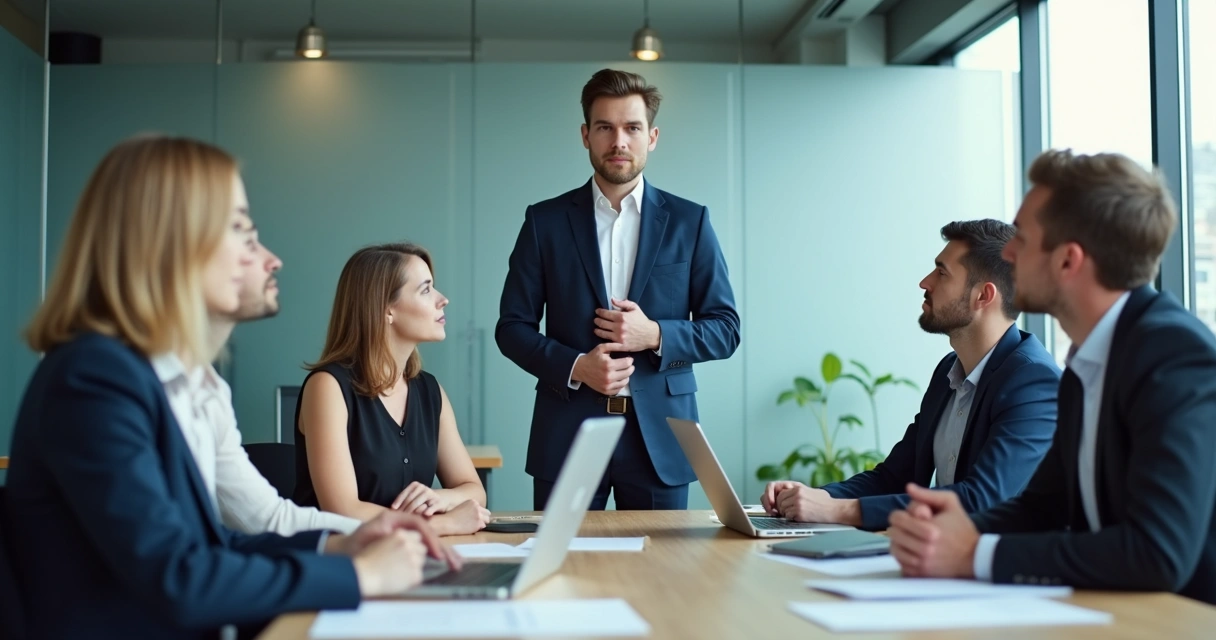 Liderazgo honesto en conversación de equipo en oficina