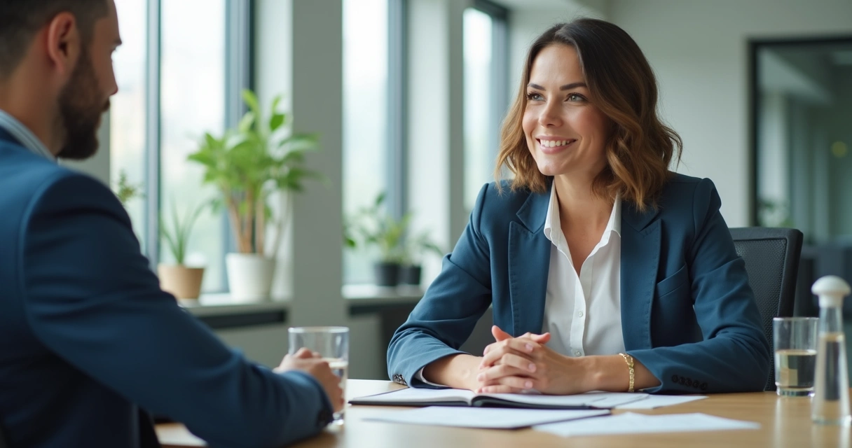 Líder conversando con profesional en oficina tranquila