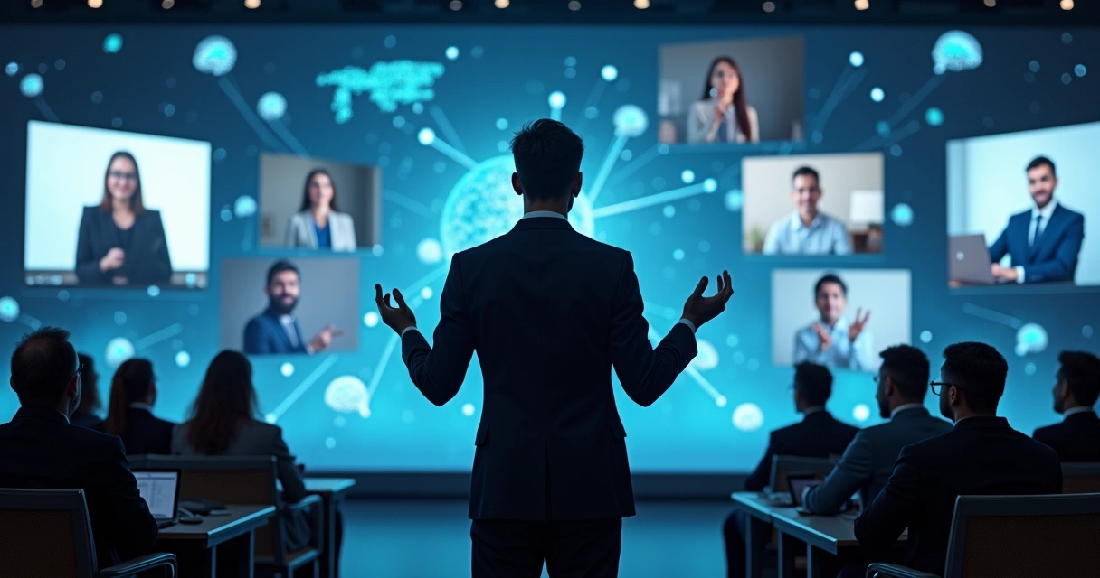 Líder digital guiando a un grupo online