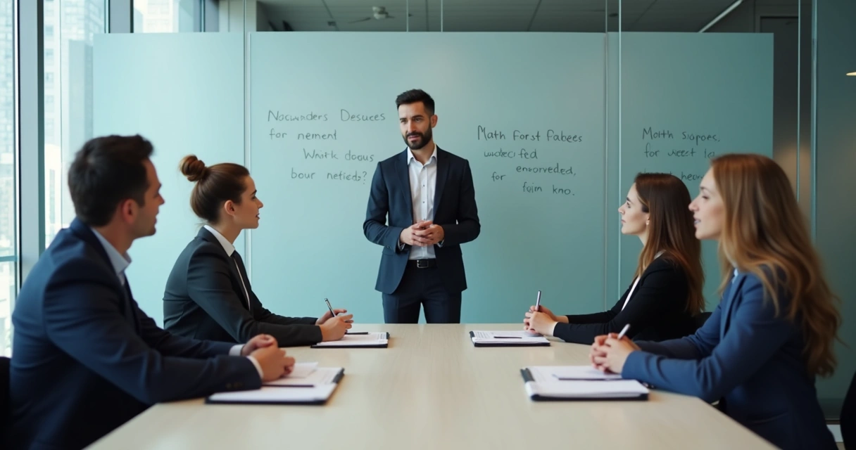 Líder guiando al equipo con calma en una reunión