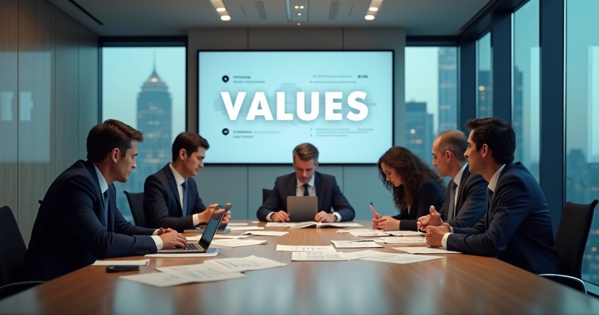 Líderes em reunião evitando falar sobre valores organizacionais 