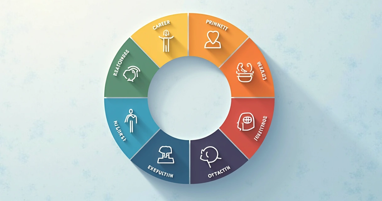 Life balance wheel diagram, showing uneven satisfaction across categories 