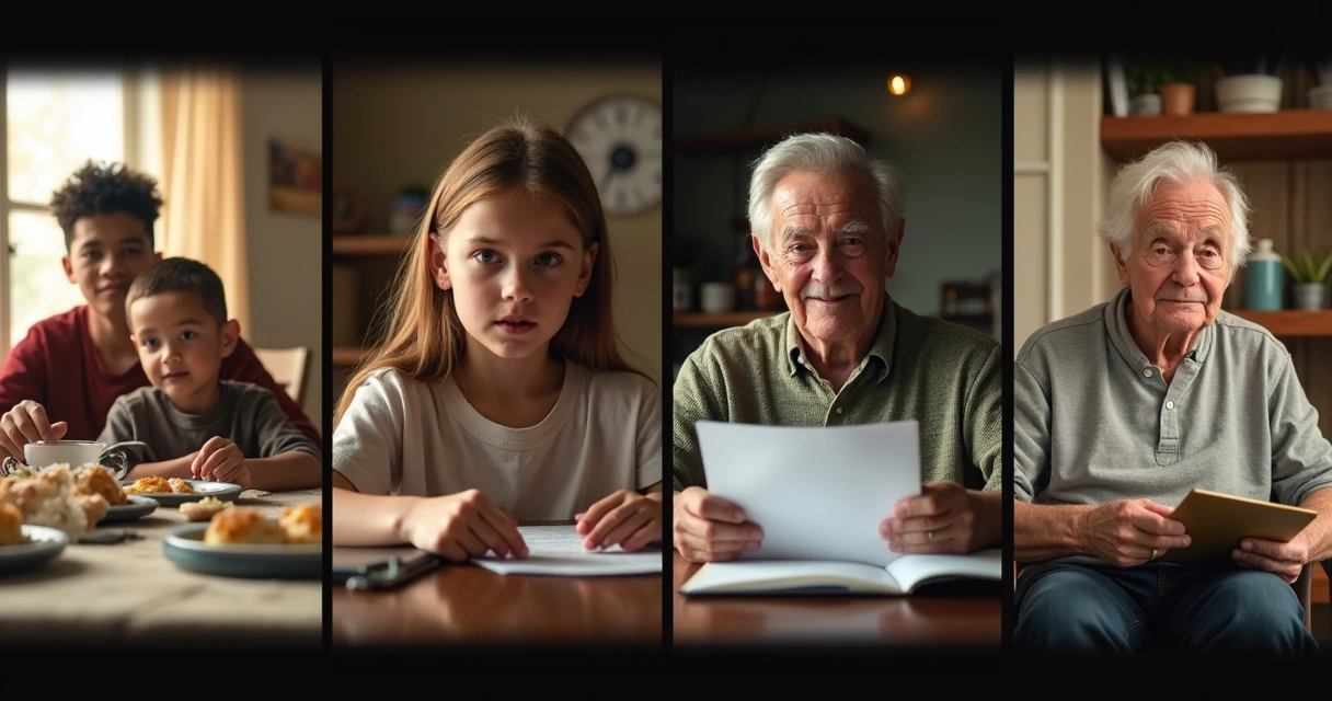 Four life stages shown in one realistic sequence