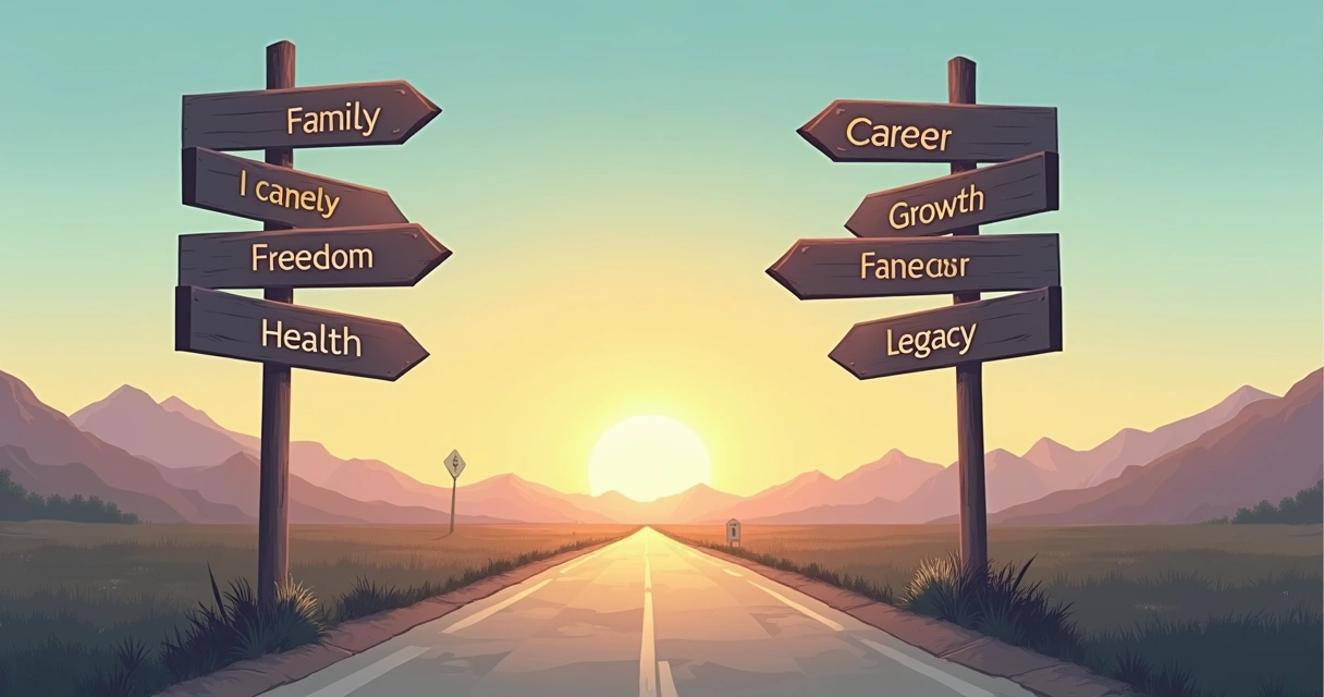 Multiple road signs showing choices during life transitions 