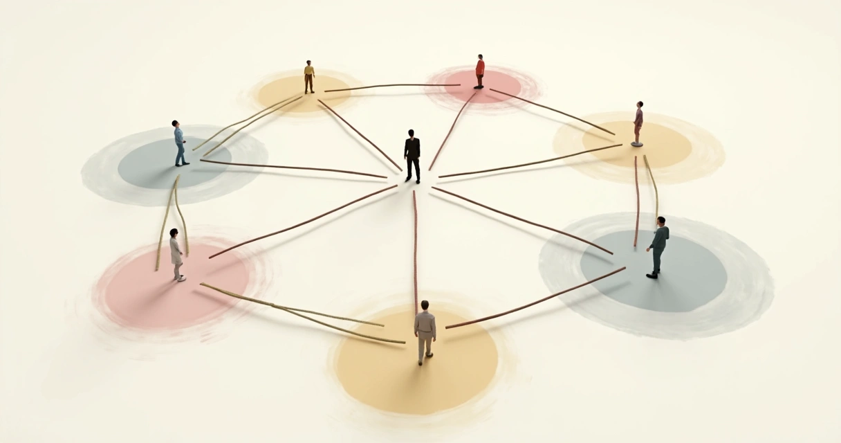 Diagram showing overlapping social, family, and work networks during a life transition