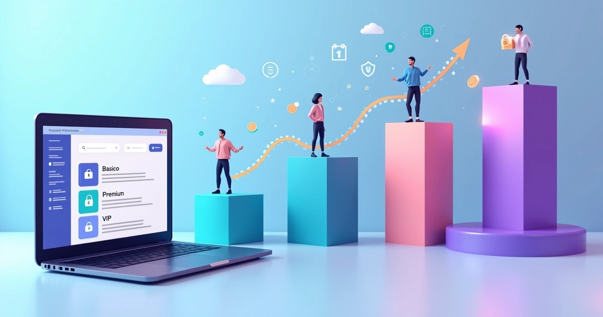 Conceito de áreas restritas impulsionando lifetime value com camadas de conteúdo digital 