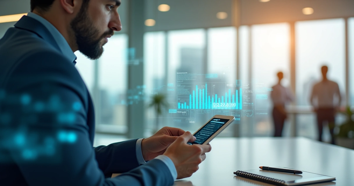 Profissional fazendo ligação de vendas B2B em ambiente corporativo moderno 