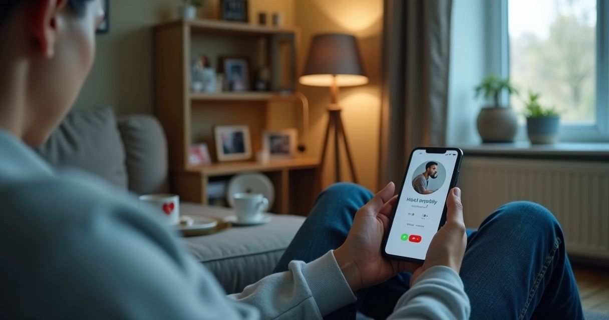 Pessoa olhando o celular com tensão em ambiente doméstico 