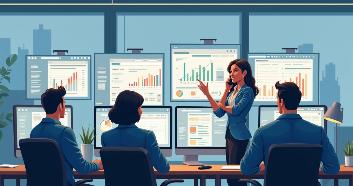 Atendimento de vendas B2B por telefone com telas de CRM ao fundo 