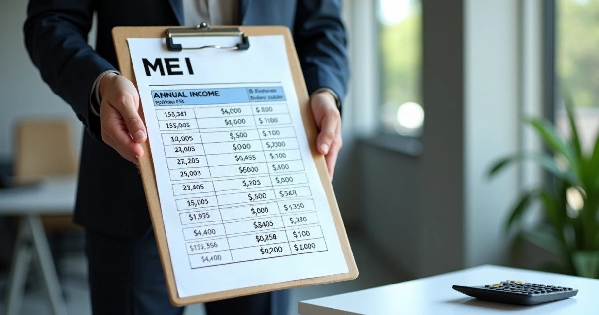 Contador segurando planilha de receitas anual para MEI