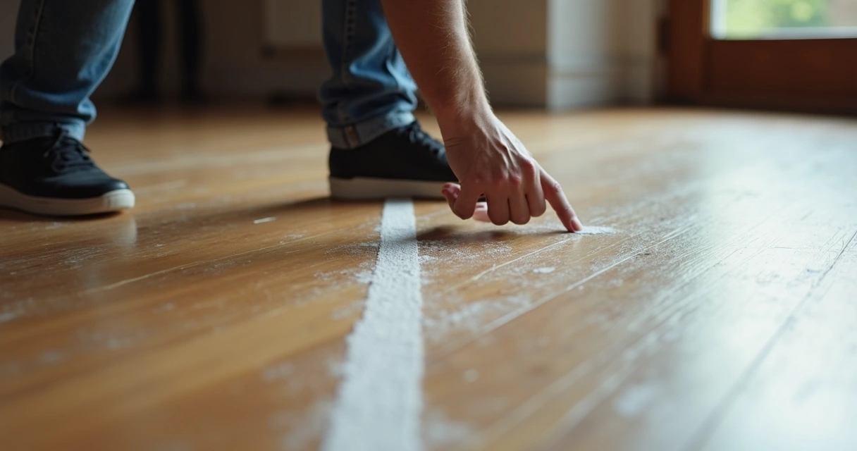 Persona dibujando una línea en el suelo con tiza 