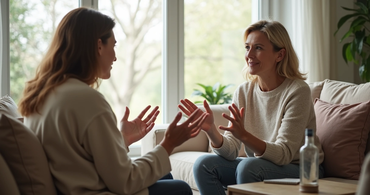 Duas pessoas conversando com calma e postura respeitosa
