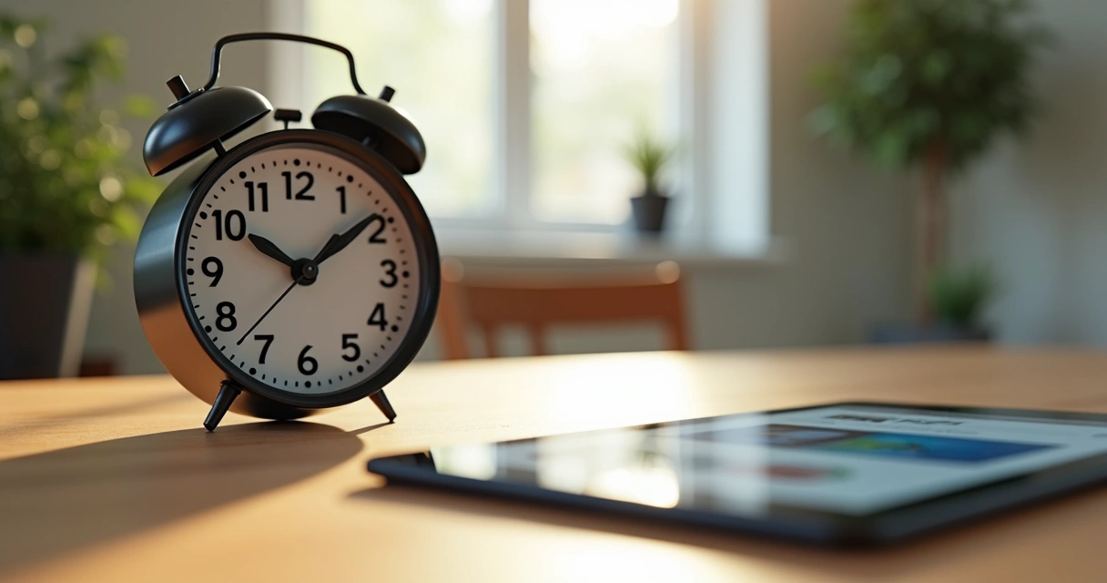 Relógio e tablet apoiados juntos em mesa, com interface de redes sociais na tela 