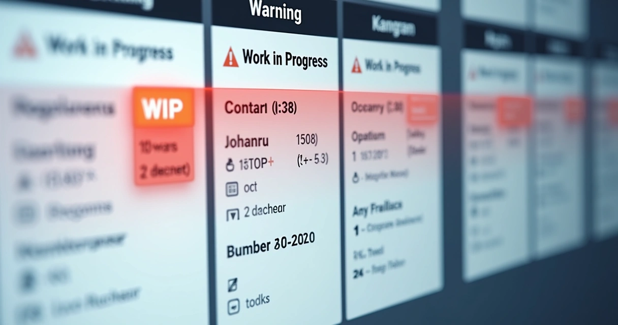 Cartão Kanban digital com limite WIP e indicadores de tarefas. 
